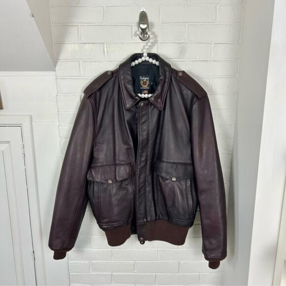Vintage Schott NYC Genuine Leather Men’s Bomber Jacket Size L Burgundy Brown